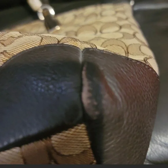 SOLD Coach Shoulder Bag Brown and Tan Signature Leather and Canvas Monogram - Picture 10 of 12